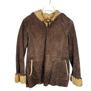 Wilson’s Penny Lane hooded suede leather mid length faux fur lined coat